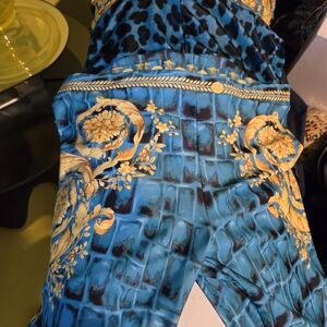 Elegant Blue and Gold Women's Pants& Top